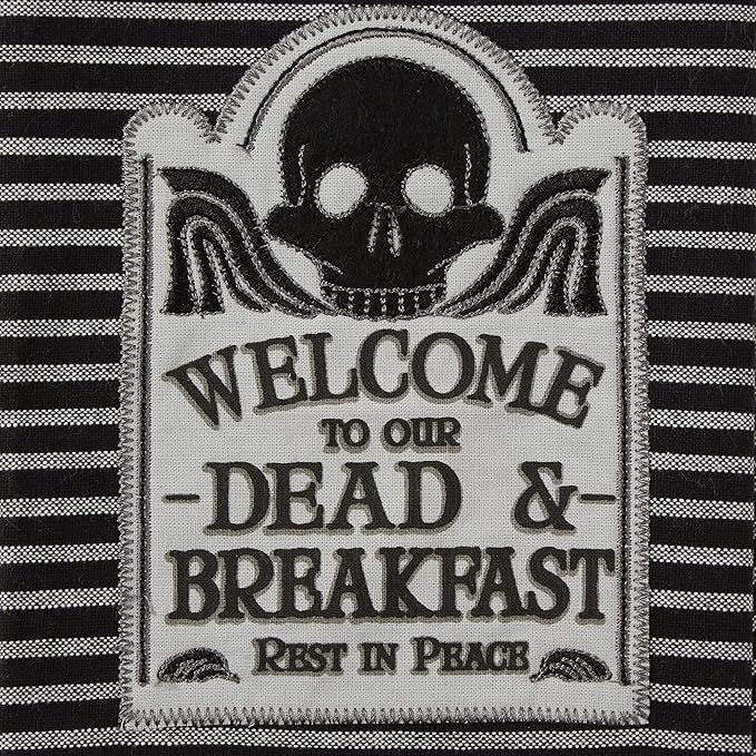 DII Happy Halloween Dishtowel Collection Embellished Cotton Kitchen Hand Towel Set, 18x28, Skull Damask/Haunted House, 3 Count