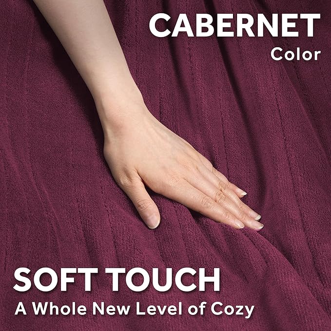 Sunbeam Electric Royal Luxe Microplush Heated Blanket, 12 Heat Settings, 12-Hour Auto Shut-Off, Fast Heating, Warm & Cozy, Machine Washable, Cabernet Color, Full (84" x 72")