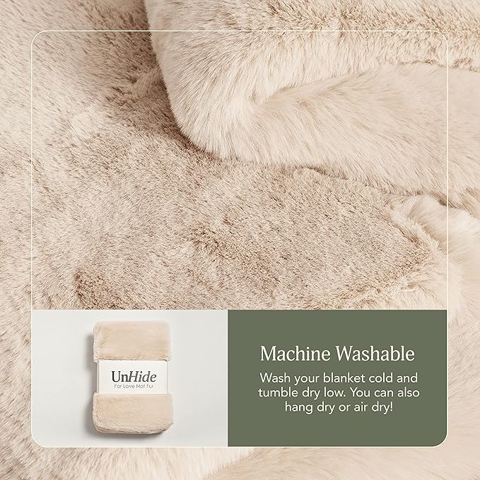UnHide Marshmallow - Faux Fur Blanket - Heavy Weight, Extra Soft Blanket - Made from Recycled Materials - Machine Washable - Medium (60" x 80") - Beige Bear