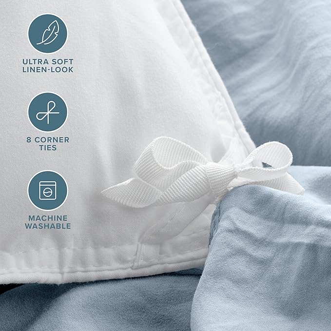 Bare Home Microfiber Duvet Cover Set - Ultra Soft Washed Microfiber - King/California King - Linen-Like Look - Easy Care - Breathable Fabric - Our Softest Duvet Cover Set (King/Cal King, Dusty Blue)