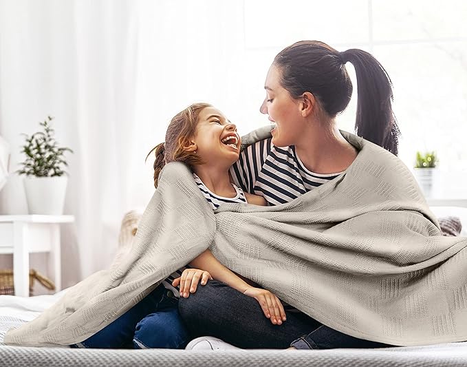 Utopia Bedding Khaki 100% Cotton Blanket [Twin Size - 90x72 Inch] 350GSM Lightweight, Soft and Breathable Thermal Dorm Bed Blanket for All Seasons