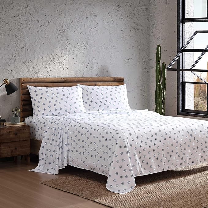 Wrangler - Full Bed Sheets, Breathable & Wrinkle Resistant Bedding, Includes Matching Sham & Pillowcases, Dorm Essentials (Tossed Button Blue)