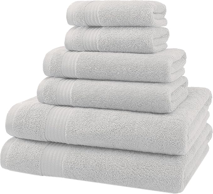 American Veteran Towel, 6 Piece Towel Set for Bathroom, 100% Cotton Turkish Bathroom Towels, 2 Bath Towels 2 Hand Towels 2 Washcloths, Silver Grey