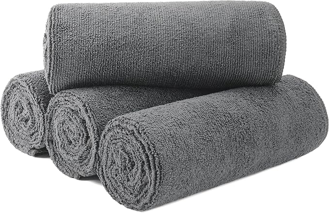 New Microfiber Hair Drying Salon Towels, Quick Dry, Lint Free, 4 Pack (Gray, 16'' x 29'')