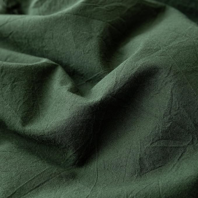 JIYUAN 100% Washed Cotton Duvet Cover Set 3 Pieces Oversized King, 1 Duvet Cover 120x98 Inches(Comforter Not Included) and 2 Pillowcases,Linen Feel Bedding Set Comfy and Breathable,Forest Green