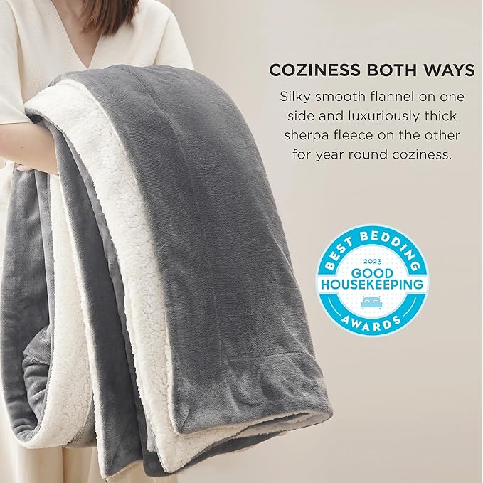 Bedsure GentleSoft Sherpa Fleece Blankets King Size for Bed - Thick and Warm Throw for Women and Men, Soft Fuzzy Plush King Blanket for Winter, Grey, 108x90 Inches