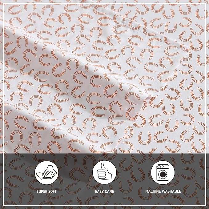 Wrangler - Queen Sheet Set, Super Soft & Cozy Bedding with Matching Sham(s), Casual Luxurious Bedding Set, Yellowstone Inspired, Oeko-Tex Certified (Horseshoe Orange, Queen)