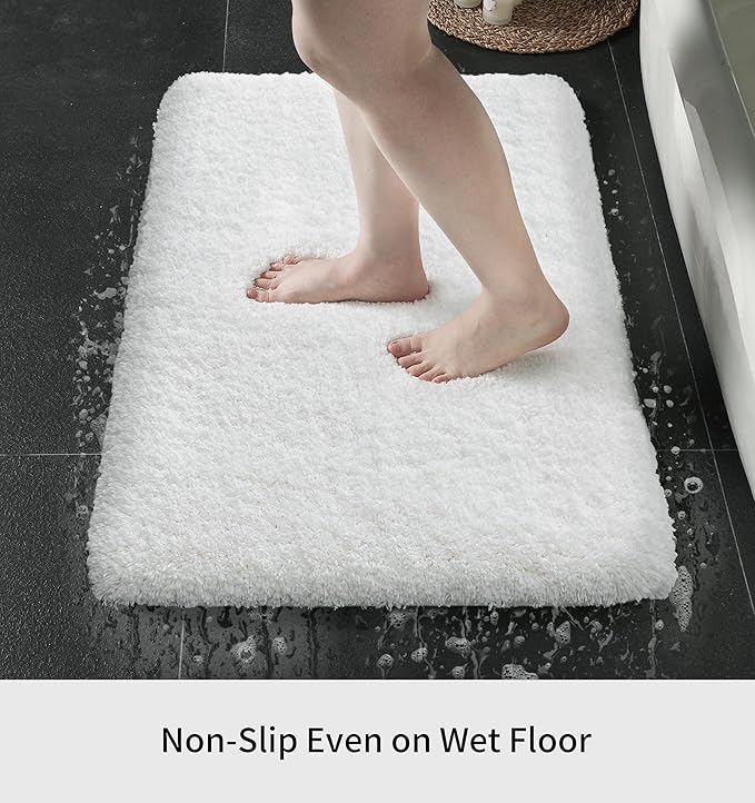 White Bathroom Rugs 24x36 Non Slip Fluffy Bath Mat for Bathroom Floor Washable Plush Luxury Bath Rug for Tub Soft Shaggy Absorbent Shower Sink Mat
