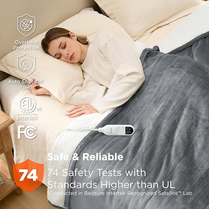 Bedsure Electric Blanket Full Size - Soft Flannel Heated Blanket Full, GentleSoft Fast Heating with 10 Time Settings & 6 Heat Settings, Warm Gift for Grandma (72x84 inches, Grey)