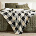 Fleece/Sherpa Throw Blanket - Super Soft Printed Blanket for Couch, Chair, or Bed - Cozy, Luxurious Plush Throw Blanket - Throw 50" x 60", Black/White Buff Check