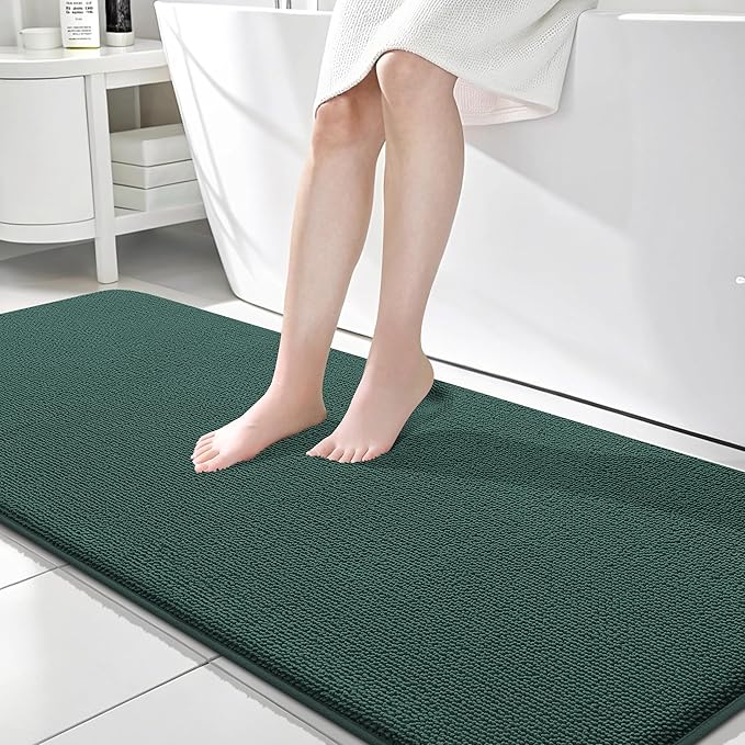 OLANLY Thick Memory Foam Bath Mat Rug 70x24, Extra Soft Absorbent Bathroom Rug, Quick Dry Bath Mats, Non-Slip, Washable Carpet for Bathroom, Tub and Shower, Home Decor Accessories, Blackish Green