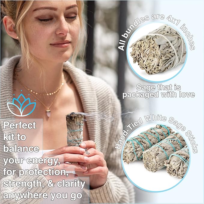JL Local 20 White Sage Smudge Sticks 4-Inch Sustainably Grown, Intended for Personal Spiritual Growth, Stress Relief and Smudging ~ Smoke Cleansing ~ Wholesale/Bulk Sage