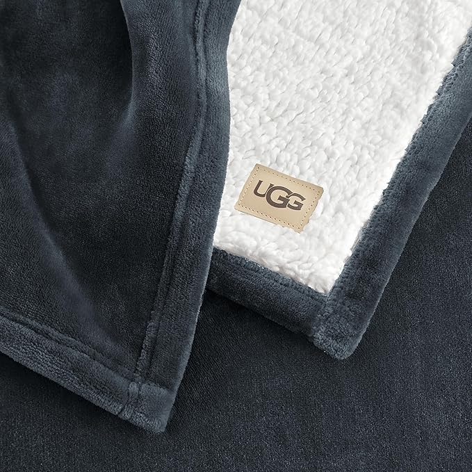 UGG Ariana King/California King Blanket Fleece Fluffy Reversible Soft Fuzzy Bedding Cozy Plush Oversized Blanket Machine Washable Bedroom Decor for Big Couch or Bed, 110-inch x 90-inch, Charcoal Grey