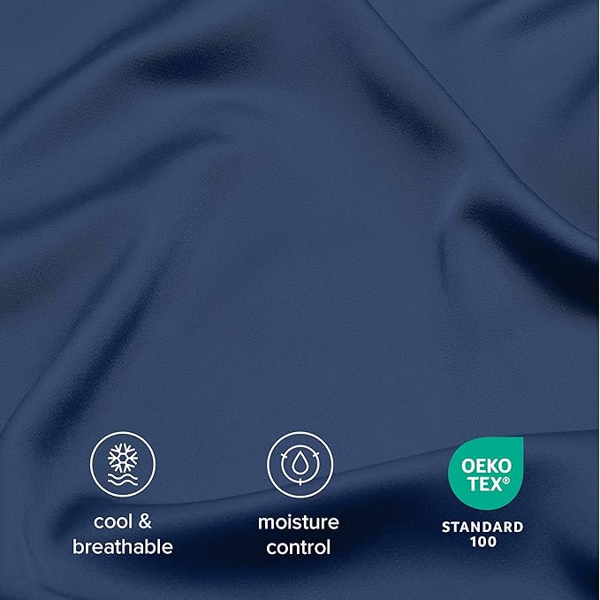 Bare Home 100% Rayon Made from Bamboo Luxury King Sheet Set - 5 Piece Bedding Set - Deep Pockets - Cooling Sheets - Breathable - Easy Fit - Soft Bedding Sheets & Pillowcases (Split King, Dark Blue)