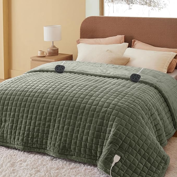 Bedsure Electric Blanket King Size - Dual Control Heated Weighted Blanket King with 10 Heat Settings, Fast Heating with 10 Time Settings (100x90 inches, Olive Green)