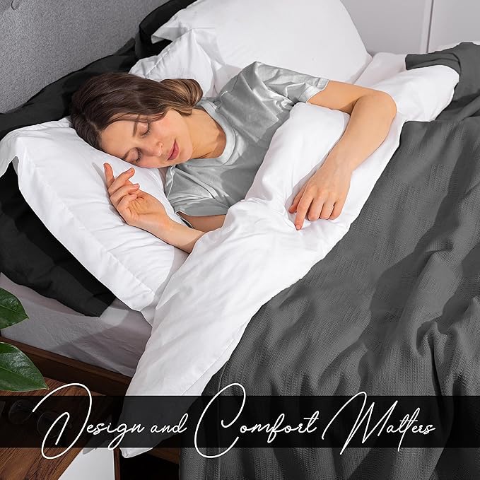 Avalon Bedding 100% Cotton Blanket Twin Size Thermal Blanket (72"x90") - Perfect Cotton Blankets Twin Size for Layering Bed in Any Season - Cotton Blankets for Bed (Grey)