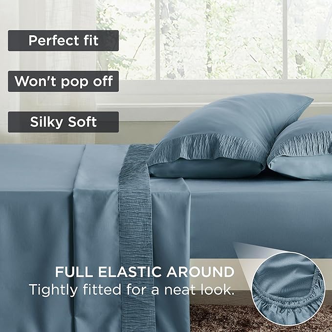 Bedsure California King Sheet Sets - 4 Pieces Soft Cal King Sheets - Breathable & Cooling - Hotel Luxury - Easy Care Polyester Microfiber Bedding for Women, Men, Mineral Blue