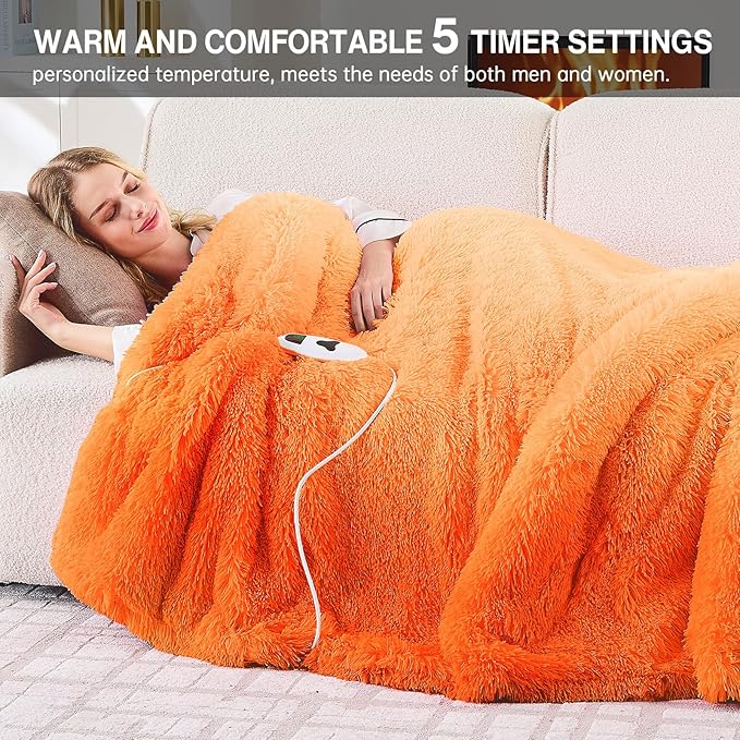 Heated Electric Blanket Throw–Faux Fur with Soft Thick Sherpa,Warm Winter Birthday Gifts for Women Grandma，10 Heat Settings,5 Time Settings with Fast Heating, 50x60, Cocoa Brown