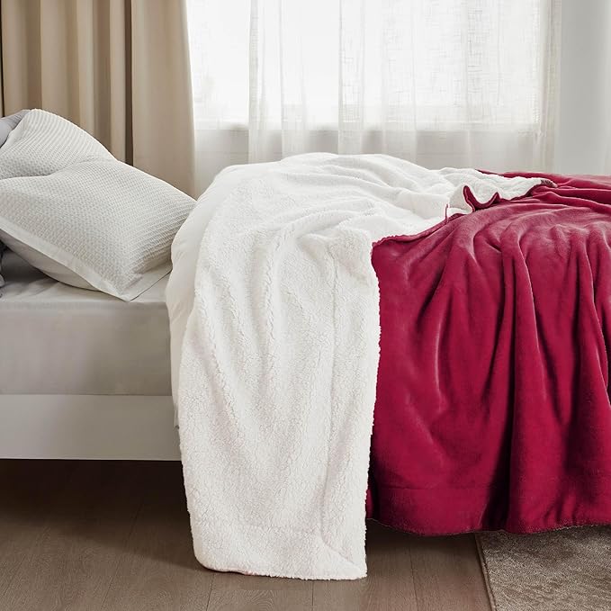 Bedsure GentleSoft Sherpa Fleece Blankets Queen Size for Bed - Thick and Warm Throw for Girls and Women, Soft Fuzzy Plush Queen Christmas Blanket for Winter, Red, 90x90 Inches