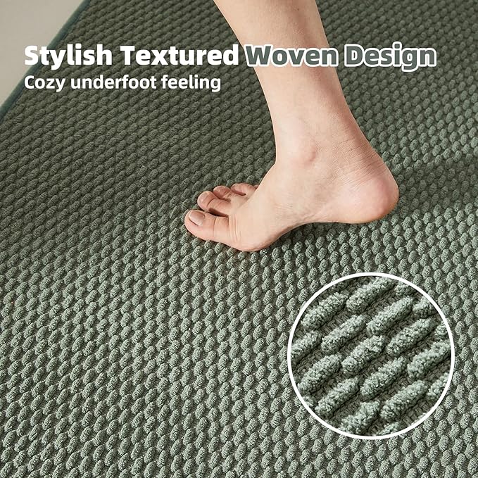 Bathroom Rugs Non Slip Washable, Super Absorbent Thin Bath Mat Quick Dry Low Pile Bathroom Rug, Sage Green 20"x48"