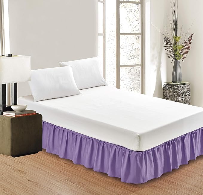 Sheets & Beyond Wrap Around Solid Microfiber Luxury Hotel Quality Fabric Bedroom Gathered Ruffled Bedding Bed Skirt 14 Inch Drop (Full, Lavender)