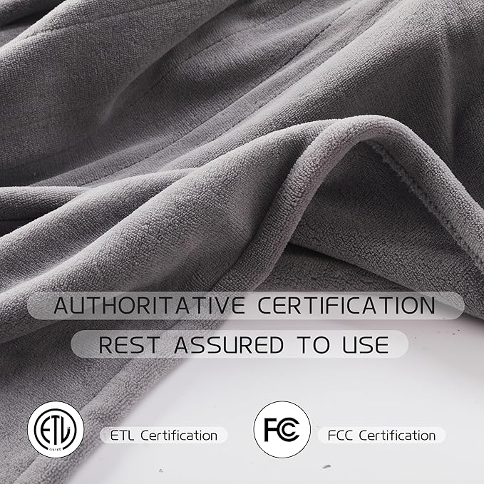 Electric Heated Blanket 84"x90" Queen Size, Soft Coral Fleece, Dual Controllers with 4 Heating Levels and 10 Hours Auto-Off, Machine Washable, Cozy Plush Fabric for Home, Light Grey