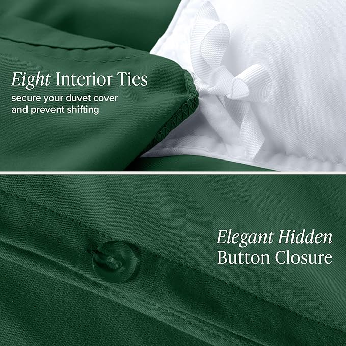 Bare Home 100% Organic Cotton Jersey Duvet Cover Set - Ultra Soft - 100% Cotton - 2pcs - Corner Ties - Button Closure - Bed Duvet Cover & Pillow Shams (Twin/Twin XL, Forest Green)