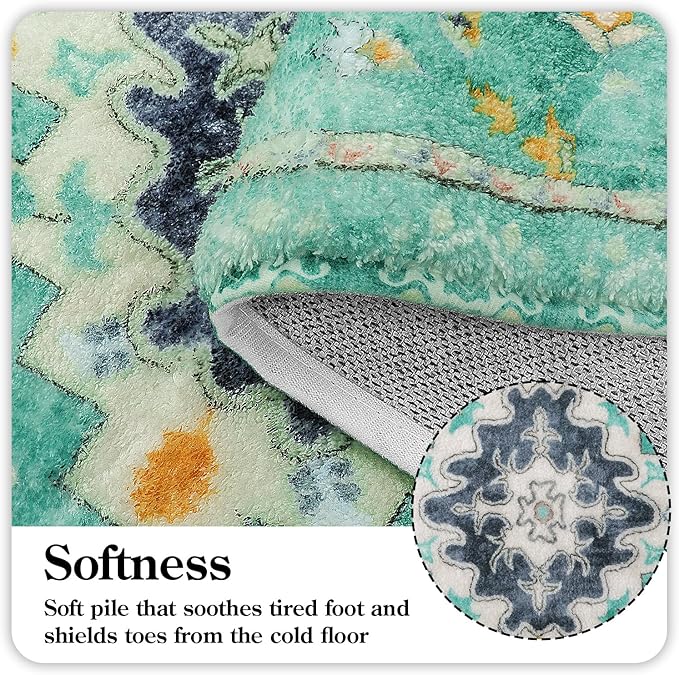 Uphome Boho Retro Hallway Runner Rug Green Non-Slip Soft Bathroom Rugs Oriental Machine Washable Runner Rug Traditional Tribal Floral Carpet for Bedroom Kids Room Entryway, 24x71 inch