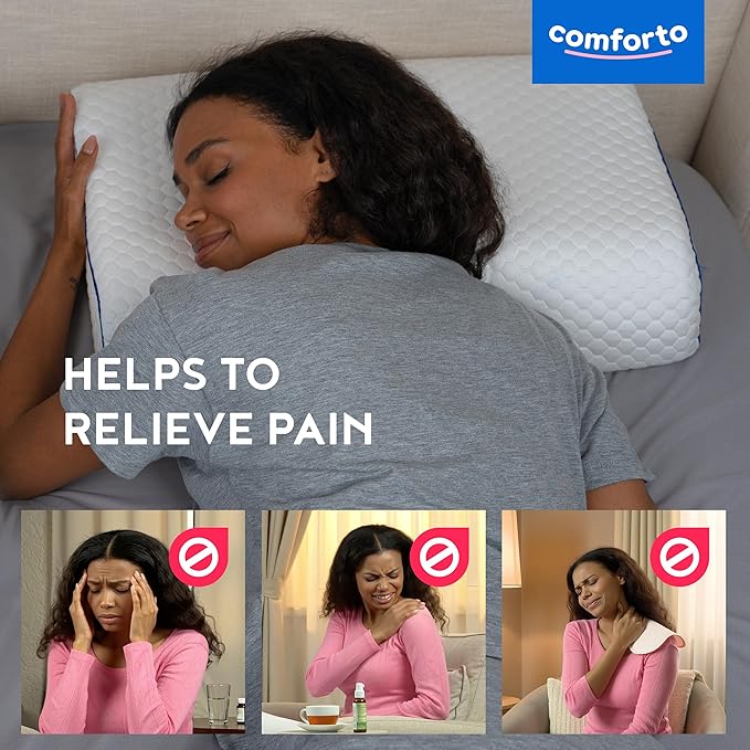 Cooling Cervical Pillow – Memory Foam Contour Neck Pillow for Sleeping – Orthopedic Cooling Pillow for Neck and Shoulder Pain Relief