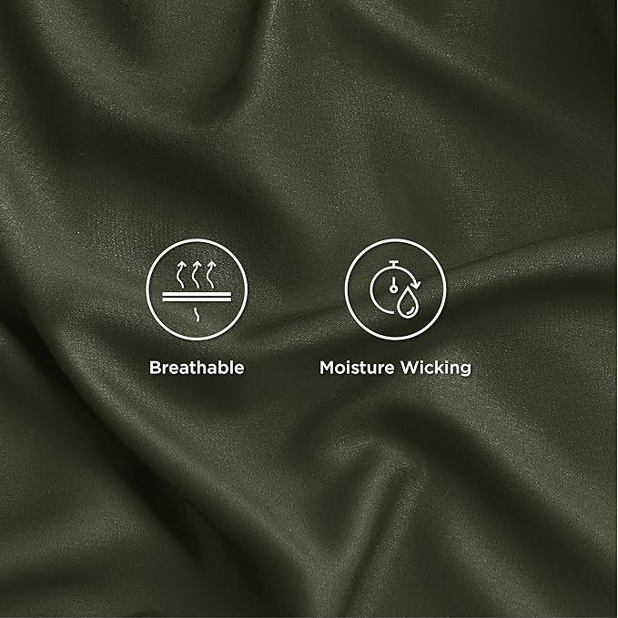 Bedsure California King Sheet Sets, Cooling Sheets, Rayon Derived from Bamboo, Breathable & Soft, Deep Pocket Up to 16 Inches, Hotel Luxury Silky Bedding for Hot Sleepers, Olive Green