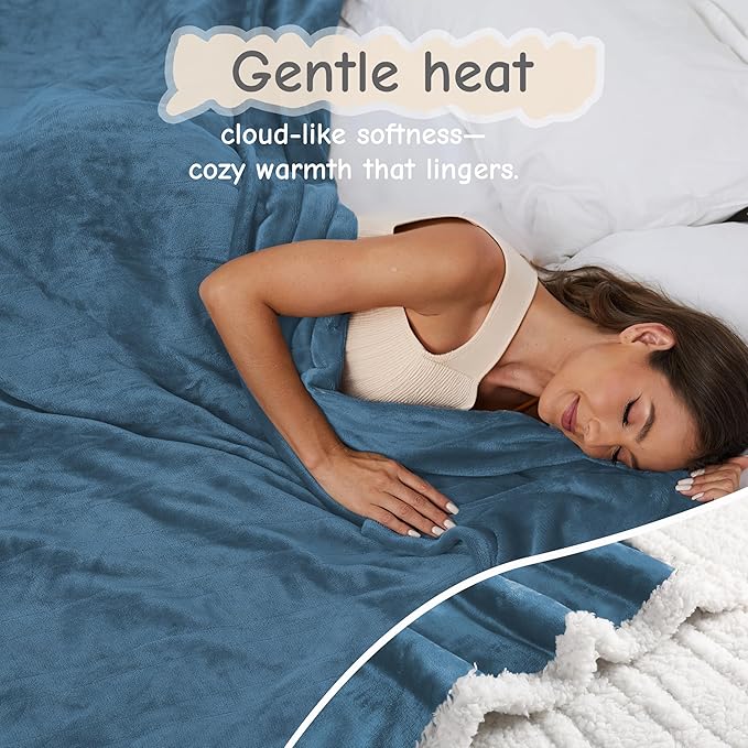 Electric Heated Blanket Throw Size 50"x60", Soft Flannel with Overheat Protection, 6 Adjustable Heat Settings & 3-Hour Auto-Off Timer, Fast Heating for Winter Comfort, Blue