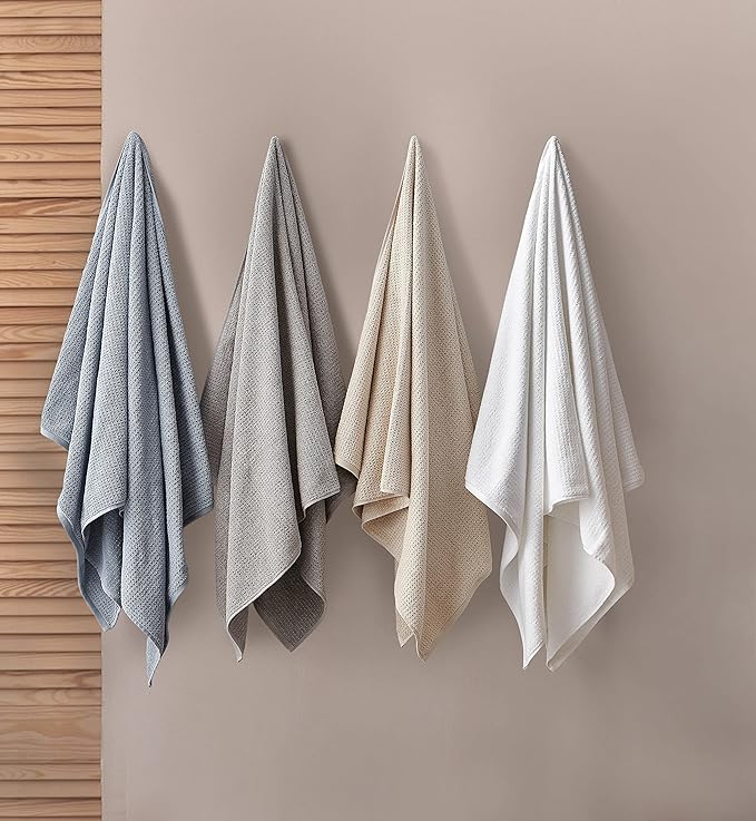 Nautica - Bath Towels, 100% Soft & Absorbent Cotton with Waffle Texture, Highly Absorbent & Quick Dry, Medium Weight Bathroom Towels (Oasis Beige, 8 Piece)