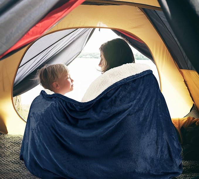 Utopia Bedding Sherpa Blanket Twin Size (Navy, 60x80 Inches) - Soft Lightweight Plush Fleece Reversible Winter Blanket for Bed, Sofa, Couch, Camping and Travel