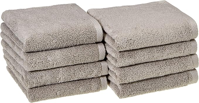 Amazon Basics 100% Cotton Quick-Dry Hand Towel, 8-Pack, Platinum, 28" x 16"