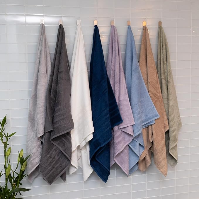 Mosobam Luxury Turkish 8pc XL Towel Set 35X70 16X30 13X13 Navy Blue 700 GSM Bamboo Viscose & Aegean Turkish Combed Cotton