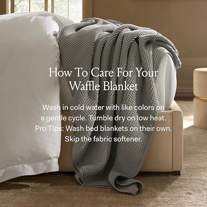 BOLL & BRANCH Waffle Bed Blanket - Twin/Twin XL, White - Luxury 100% Organic Cotton - Soft, Lightweight, Breathable - Textured Waffle Weave Design