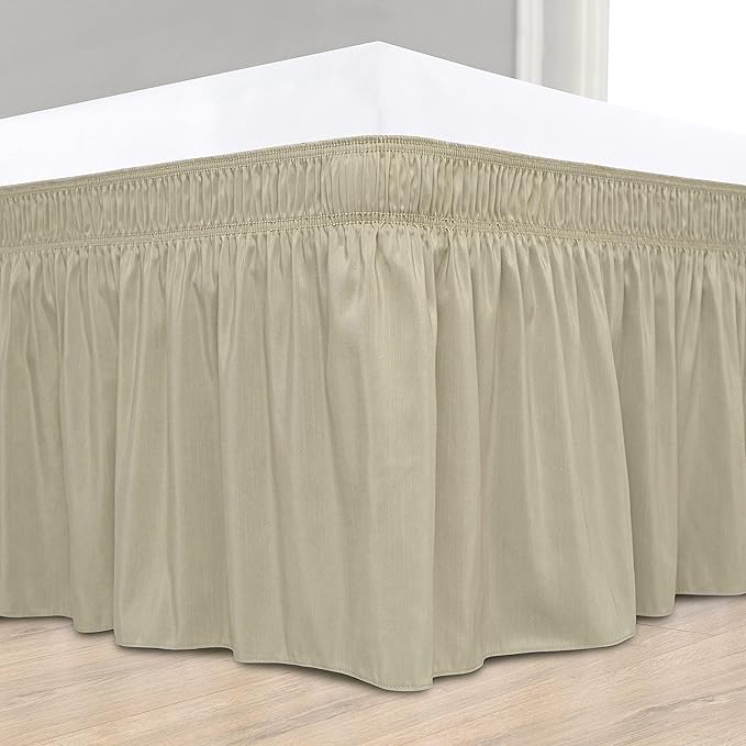 Biscaynebay Wrap Around Bed Skirts for King & Cal King Beds with 21" Drop, Camel Grey Adjustable Elastic Dust Ruffles Easy Fit Wrinkle Resistant Silky Luxurious Fabric Machine Washable