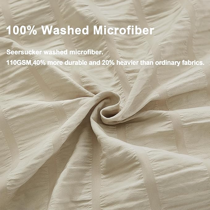 AveLom Beige Seersucker Duvet Cover Set Full Size (80 x 90 inches), 3 Pieces (1 Duvet Cover + 2 Pillow Cases), Ultra Soft Washed Microfiber, Textured Duvet Cover with Zipper Closure, Corner Ties