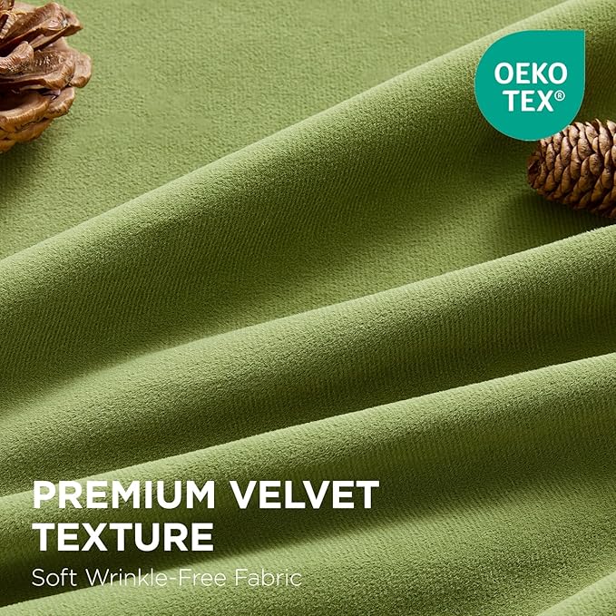 Joydeco Moss Green 100% Blackout Curtains 84 Inch 2 Panels, Luxury Thermal Green Velvet Curtains for Bedroom Living Room, Soundproof Blackout Window Drapes, Grommet Top (52W x 84L)