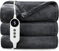 HYLEORY Heated Electric Blanket Throw, 2-Layer Cozy Warm Flannel 50" x 60", Heating Blanket with 9 Heating Levels, 2/4/6/10 Hours Auto Off, Fast Heating Winter Blanket, Dark Grey