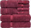BC BARE COTTON Luxury Hotel & Spa Quality, Highly Absorbent 100% Turkish Cotton, 750+ GSM, Eco Friendly Towel, Bathroom and Kitchen Dobby Border Towels(8 Piece, Cranberry)