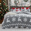 Bedsure Fluffy Christmas Duvet Cover Set - Ultra Soft Plush Shaggy Comforter Cover Queen Size, Warm Flannel Fleece Bed Sets for Winter, 3 Pieces, Reindeer Pattern, Grey