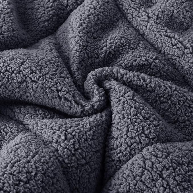 KASENTEX Super Ultra Soft Luxury Plush Sherpa Comforter, Cozy Reversible Fleece - Goose Down Alternative Fill, Machine Washable Bedding, Excalibur Grey, King Size