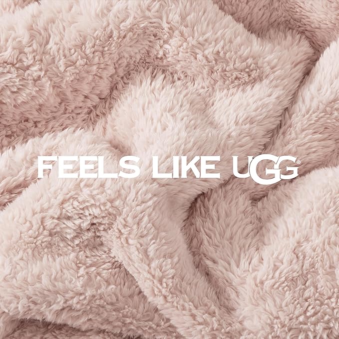 UGG Plush Full/Queen Blanket, Fleece Fluffy Blanket for Bed, Luxury Cozy Oversized Throw for Couch, Washable Hypoallergenic Cute Decor, 90" x 90", Quartz Pink (Whitecap)