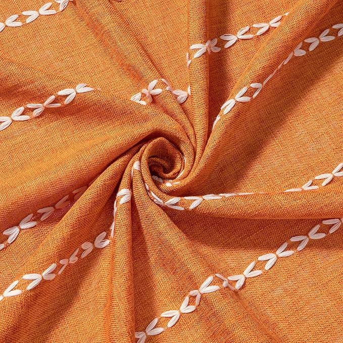 MitoVilla Orange Boho Fabric Shower Curtain, Modern Farmhouse Polyester Linen Shower Curtains for Vintage Rustic Bathroom Decor, Country Tassel Thick Cloth Shower Curtain, 72 x 72