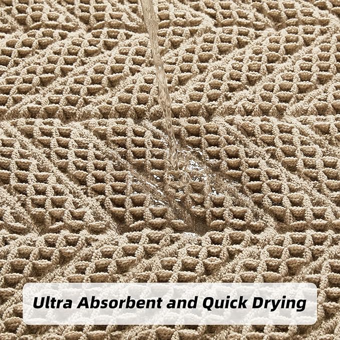 Bath Mats,Upgraded Waffle Super Absorbent Bath Mat,Bathroom Rugs Non Slip Washable, Quick Dry Shower Mats, Ultra Soft Bath Mats for Bath Floor,Brown,24"*36"