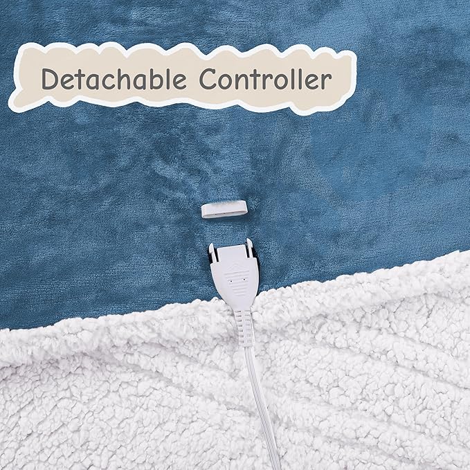 Electric Heated Blanket Throw Size 50"x60", Soft Flannel with Overheat Protection, 6 Adjustable Heat Settings & 3-Hour Auto-Off Timer, Fast Heating for Winter Comfort, Blue