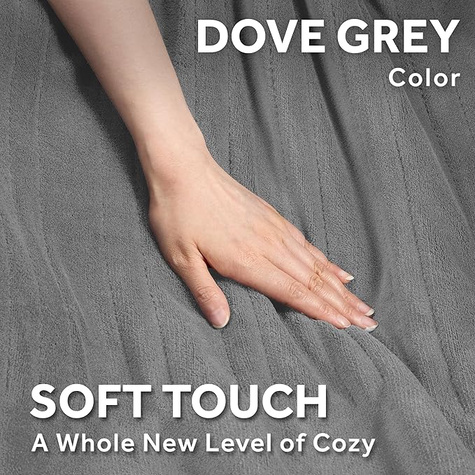 Sunbeam Electric Royal Luxe Microplush Heated Blanket, 12 Heat Settings, 12-Hour Auto Shut-Off, Fast Heating, Warm & Cozy, Machine Washable, Dove Gray Color, King (90" x 100")