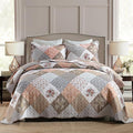 HoneiLife Quilt Set Queen Size - 3 Piece Microfiber Quilts Reversible Bedspreads Patchwork Coverlets Floral Bedding Set All Season Quilts,Mocha Rose-Queen/Full Size