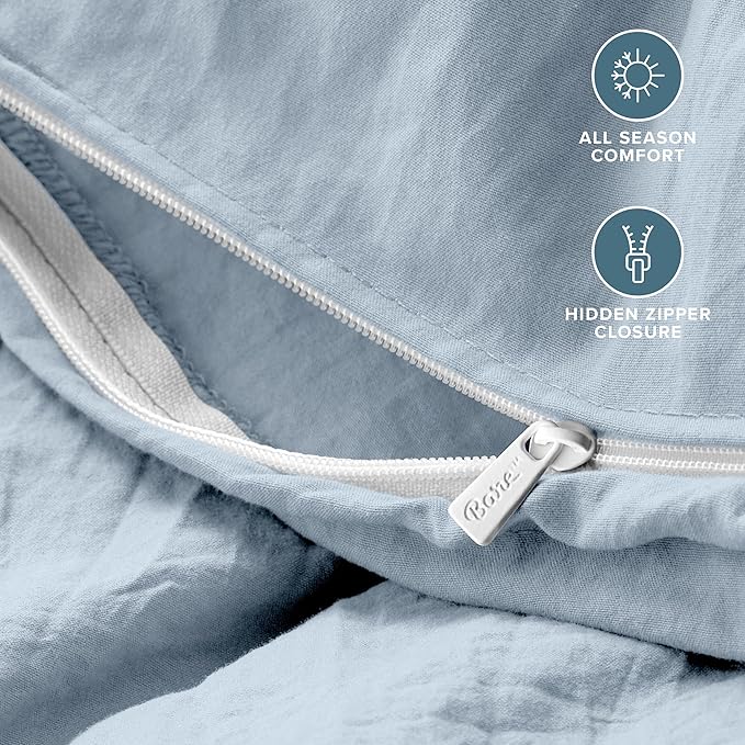 Bare Home Microfiber Duvet Cover Set - Ultra Soft Washed Microfiber - Oversized Queen Size - Linen-Like Look - Easy Care - Breathable Fabric - Our Softest Duvet Cover Set (Oversized Queen, Dusty Blue)